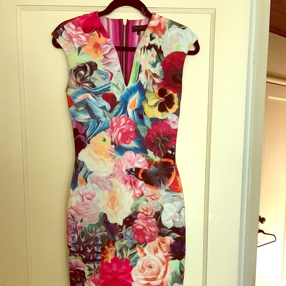 Ted baker floral swirl midi cocktail dress size 1